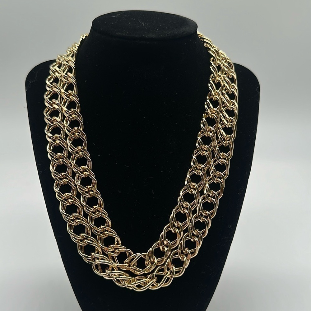 Kenneth Jay Lane Goldtone Large Double Links Chain Necklace In Box
